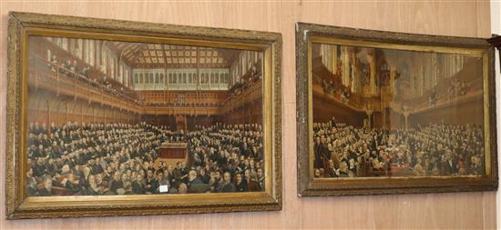 A pair of late Victorian chromolithographs, House of Lords and House of Commons